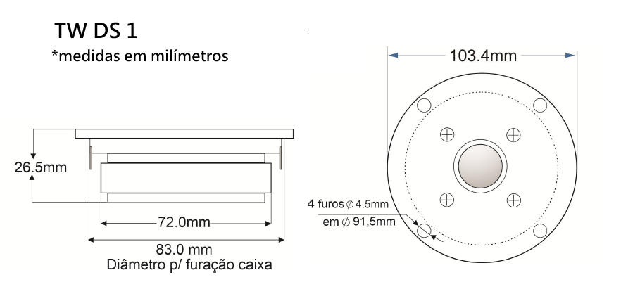 DIMENSÕES TWEETER DOMO DE SEDA